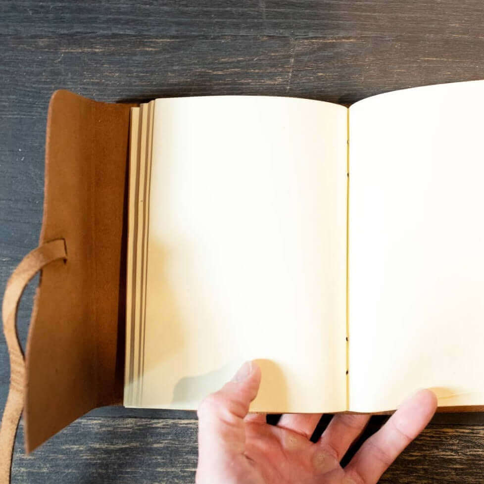 flipping through pages of Traveler's Journal