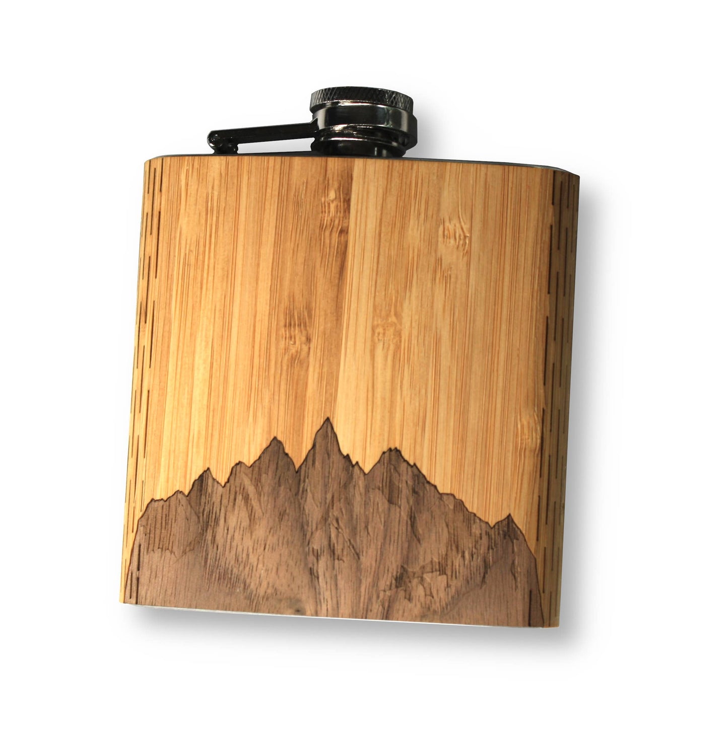 6 oz. Wooden Hip Flask (with Gift Box): Sawtooth Mountains Bamboo Sky
