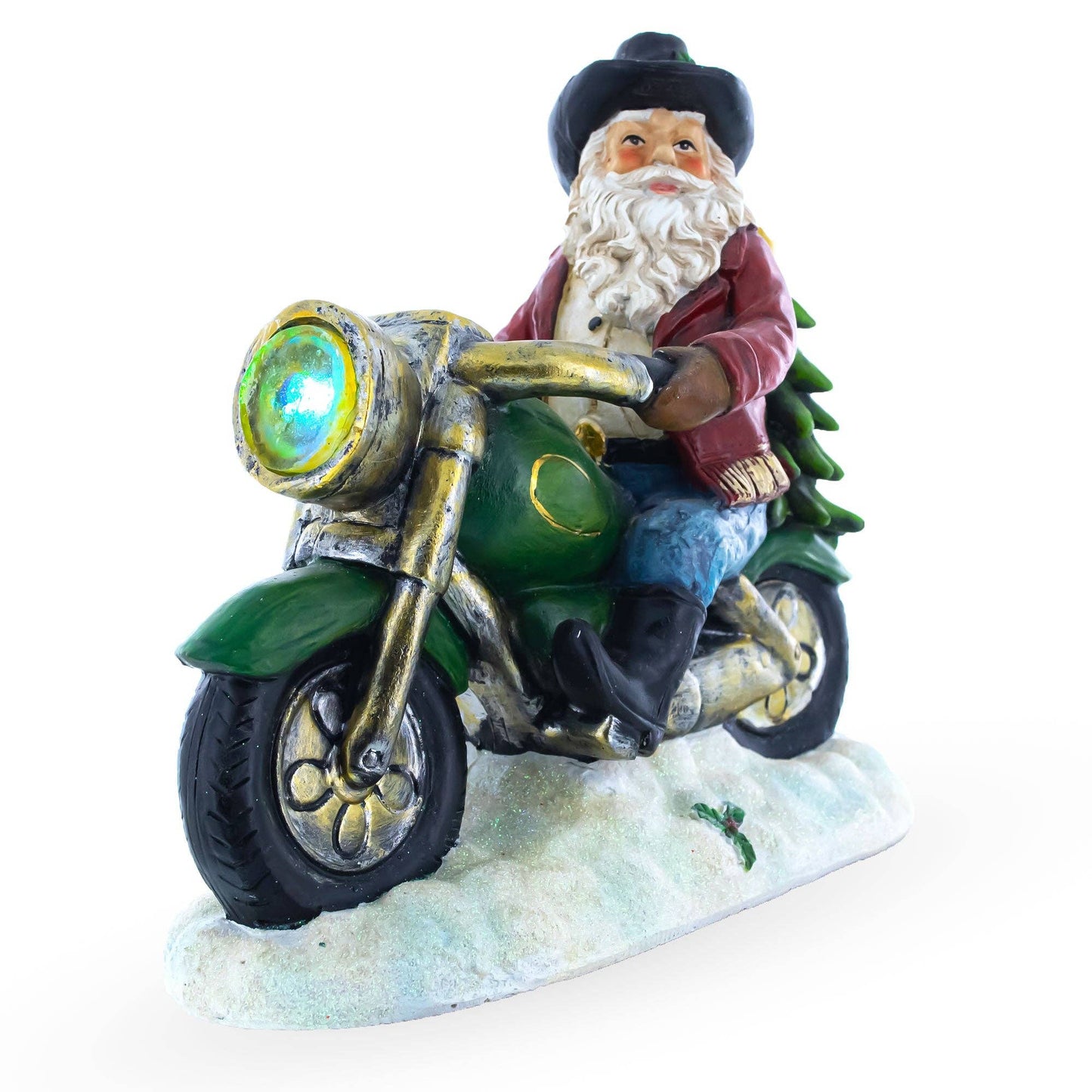 Santa the Cowboy Riding Motorcycle LED Light Figurine