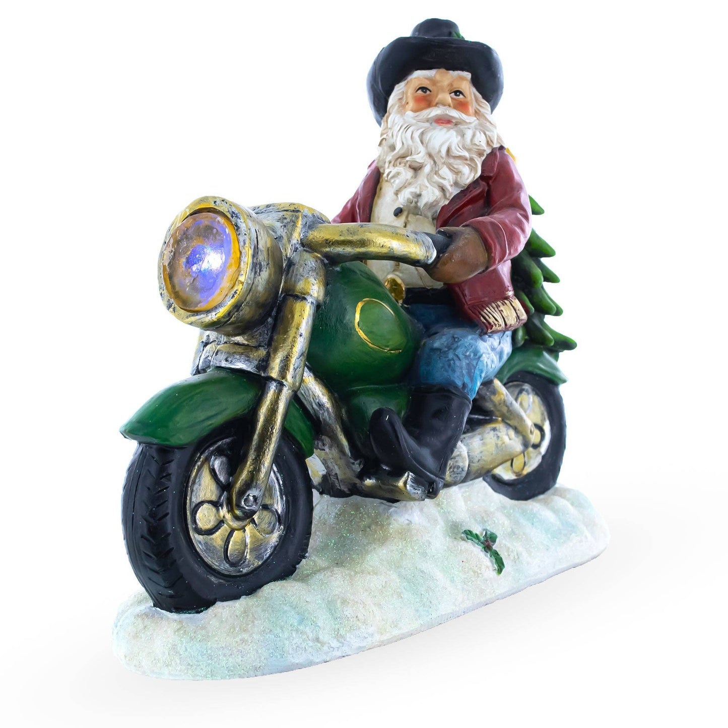 Santa the Cowboy Riding Motorcycle LED Light Figurine