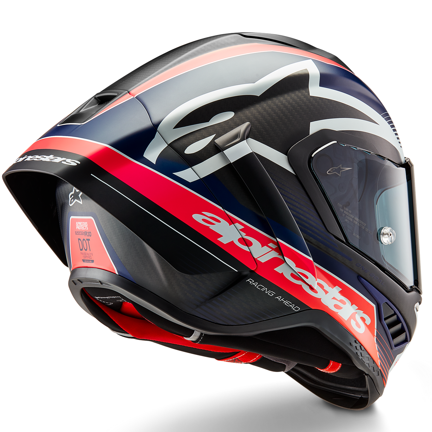 Alpinestars Supertech R10 Team Helmet - Matte Black/Carbon Red Fluo/Blue