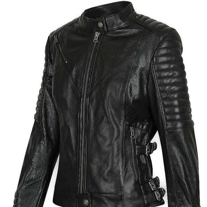 A side view of the Black Arrow Moto Wild and Free leather motorcycle jacket