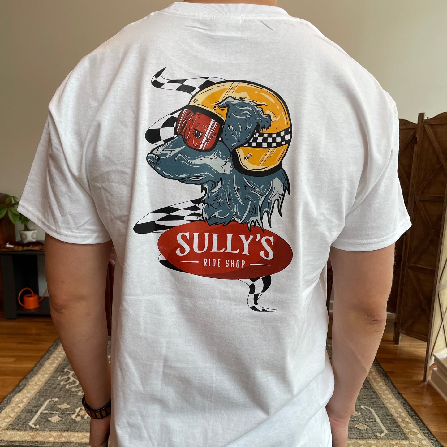 White Sully's tee male model back