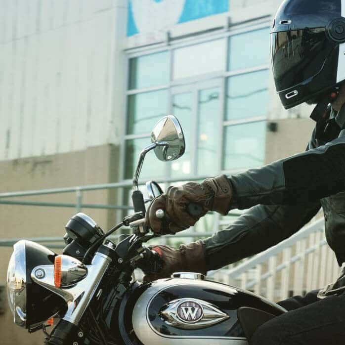 Rider on Classic Motorcycle with Torc Brown Antique Donner Gloves
