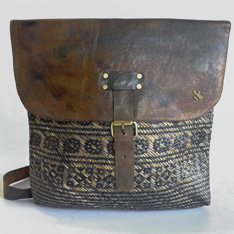 Rustic Rattan/Leather Satchel