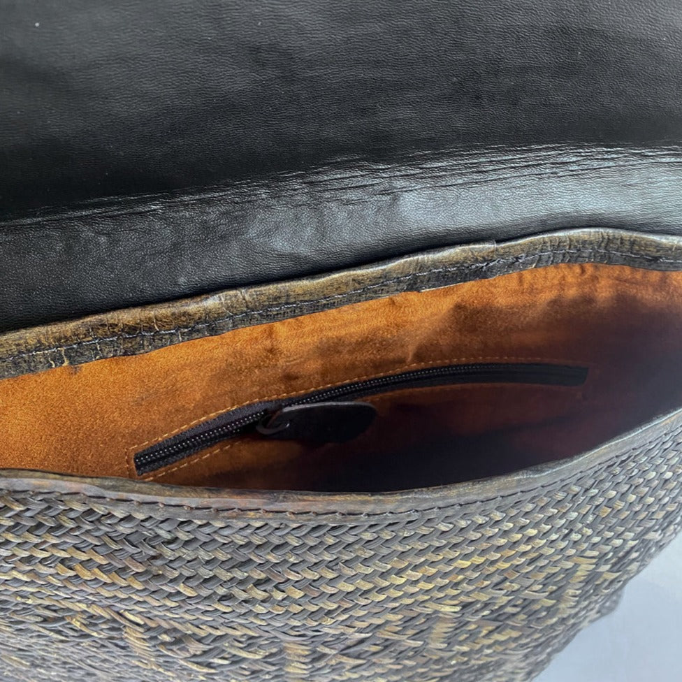 Rustic Rattan/Leather Satchel