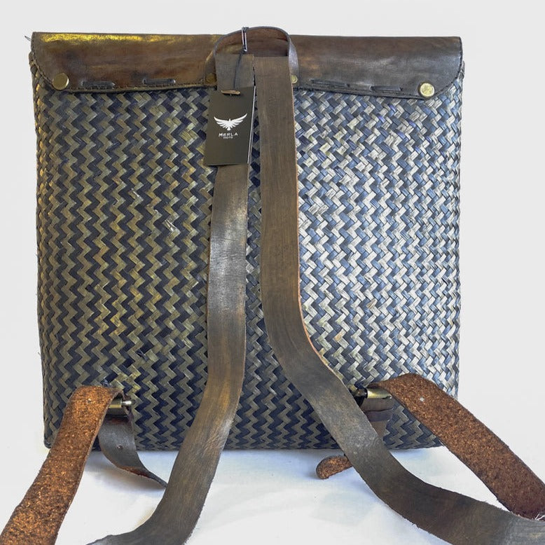 Rustic Rattan/Leather Satchel