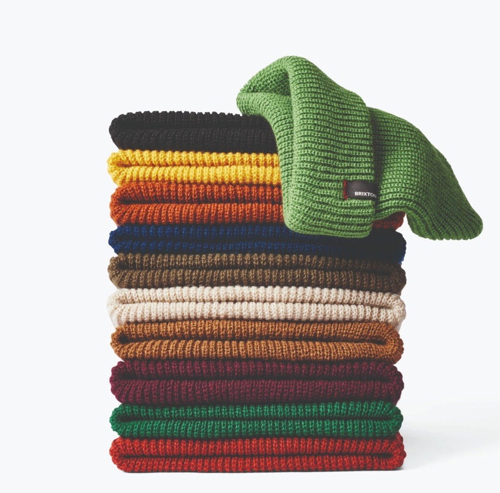 Brixton Heist Beanie full color range stacked with green drooping