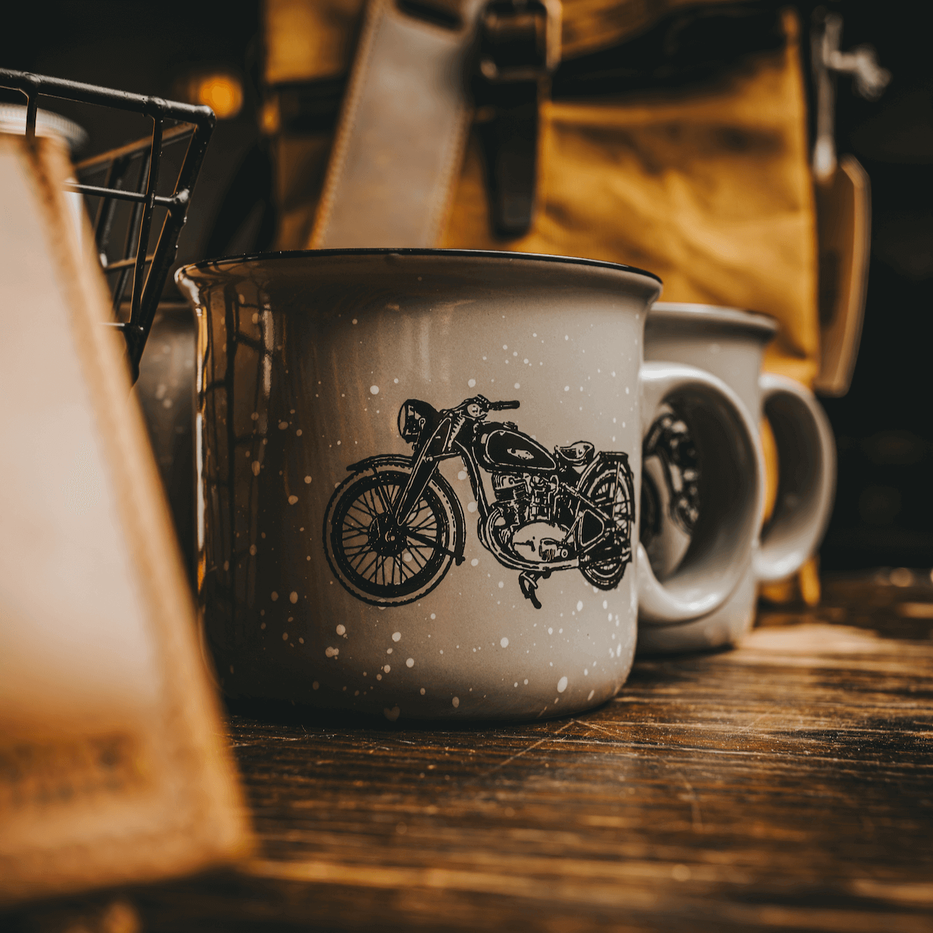 Motorcycle Ceramic Coffee Mug on display in Sully's
