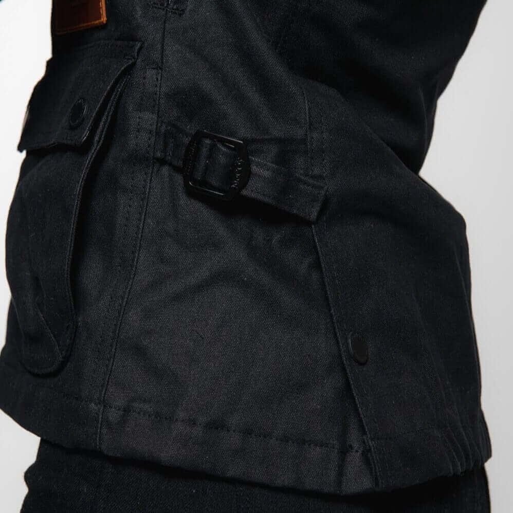 Tobacco Motorwear Women's McCoy Jacket Black female model adjustable waist synches
