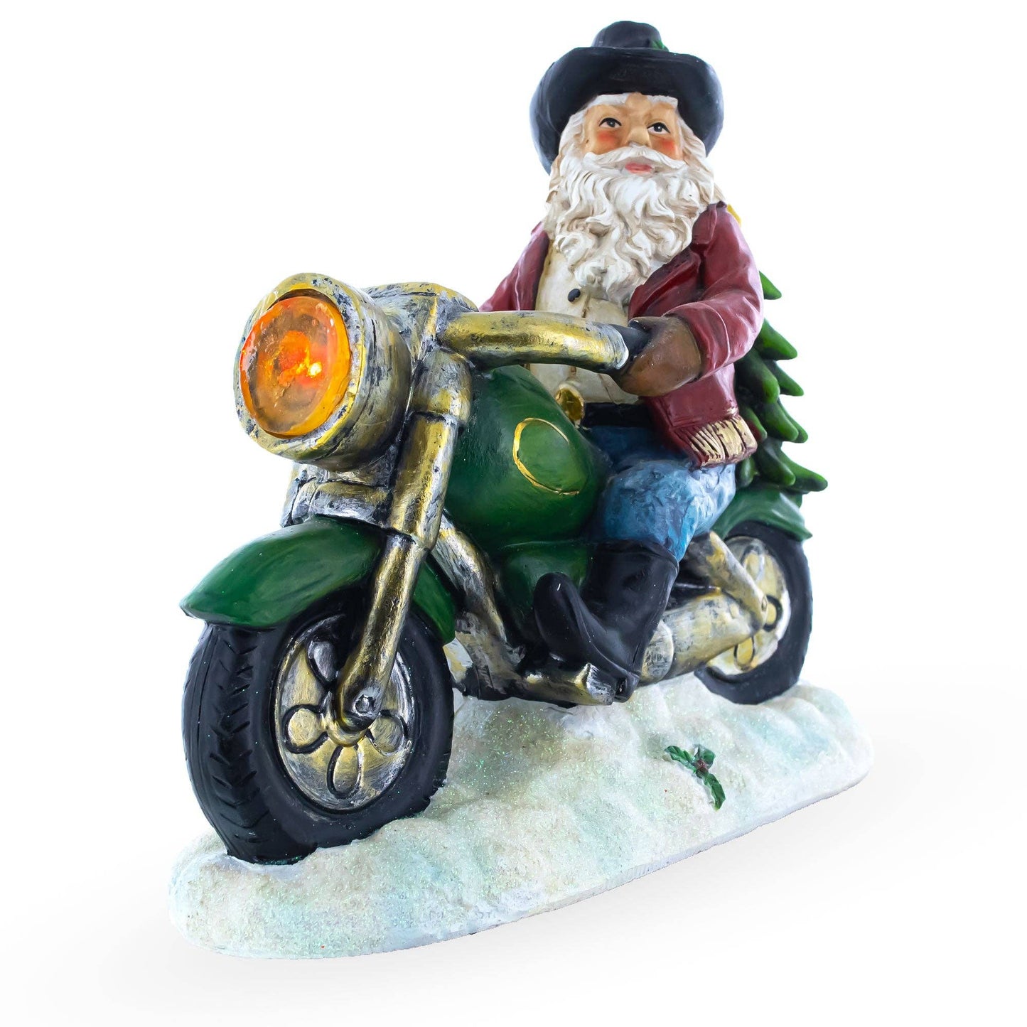 Santa the Cowboy Riding Motorcycle LED Light Figurine