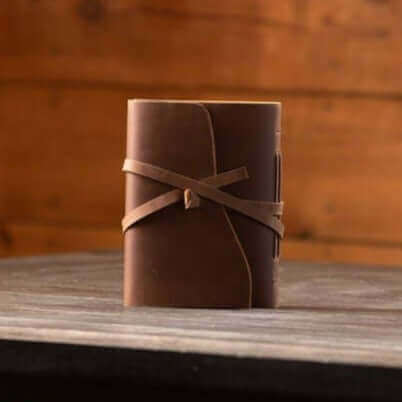 Traveler's Journal upright and enclosed on table