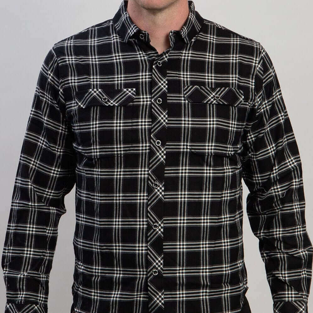 Tobacco Motorwear Flannel Empire male model front