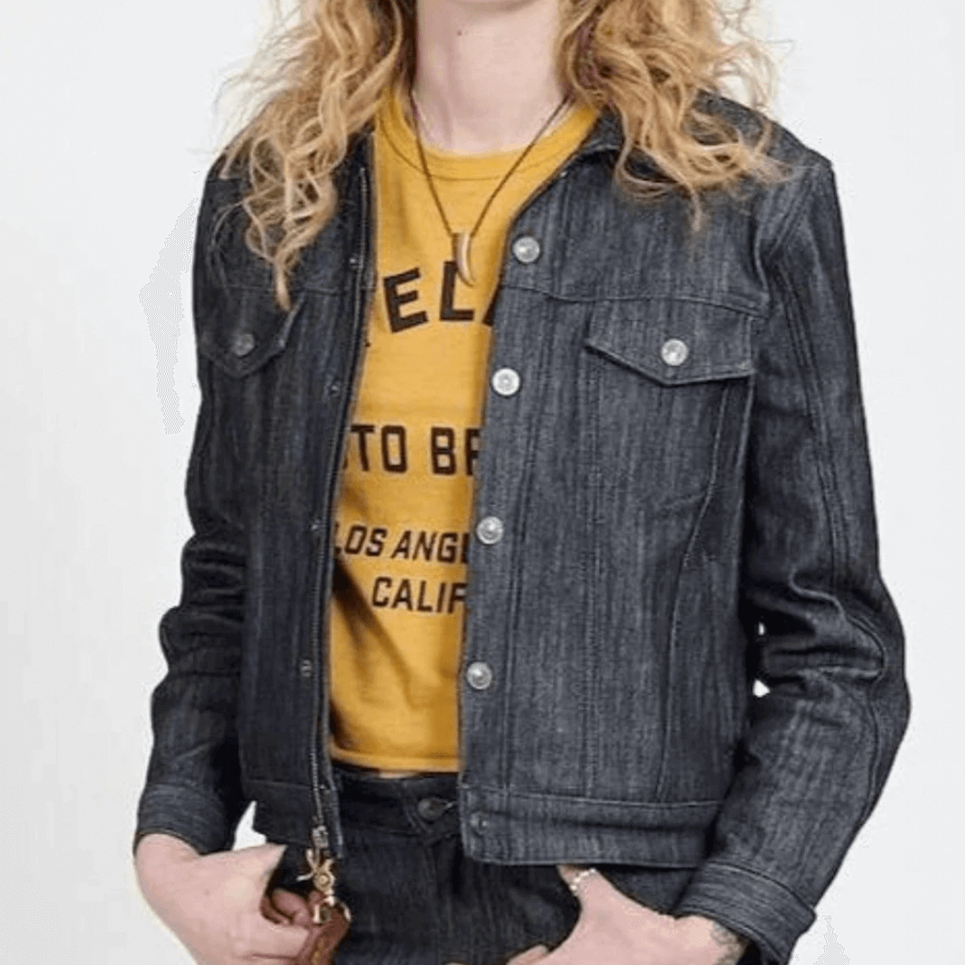 Stellar Horizon Armored Jean Jacket unbuttoned on female model