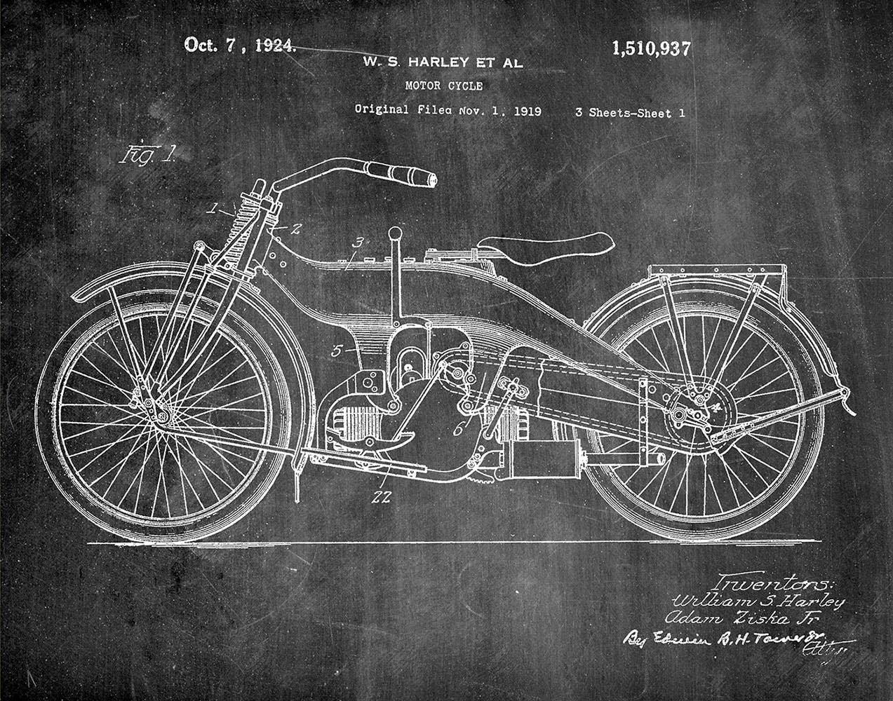 Harley Motorcycle 1924 Patent Art Print