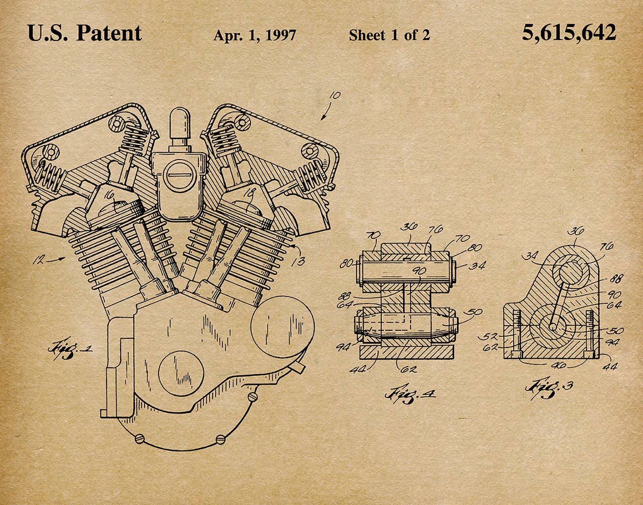 Harley Engine 1997 Patent Art Print