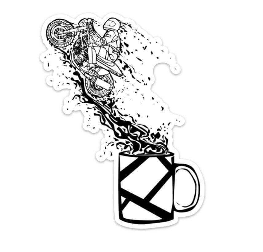 Motorcycle Rider Jumping From A Full Coffee Cup Vinyl Sticke