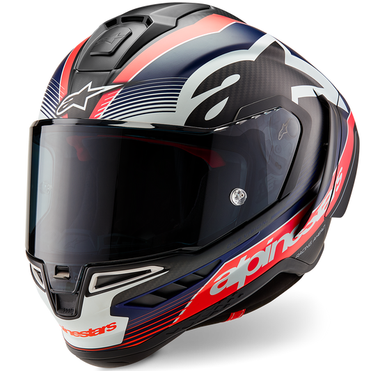 Alpinestars Supertech R10 Team Helmet - Matte Black/Carbon Red Fluo/Blue