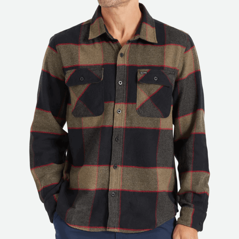 Brixton Bowery Flannel Grey/Charcoal Male Model Front