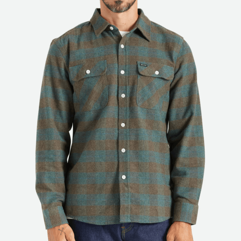 Brixton Bowery Flannel Ocean Male Model Front