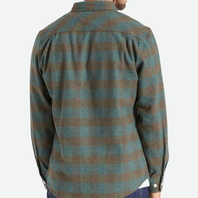 Brixton Bowery Flannel Ocean Male Model Back