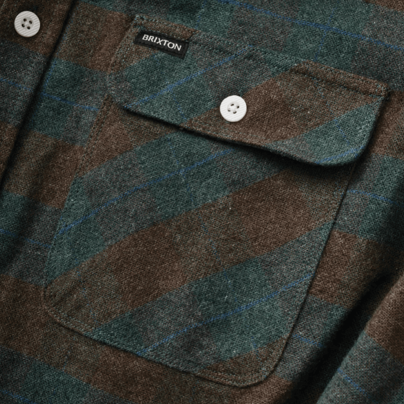 Brixton Bowery Flannel Ocean Chest Pocket Close Up