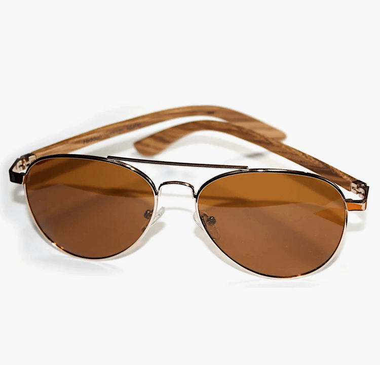 Suede Brown Silver Framed Classic Aviators by WUDN front