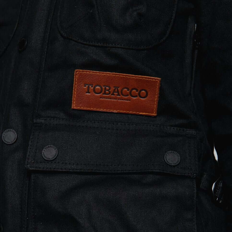 Tobacco Motorwear Women's McCoy Jacket Black female model pocket and leather patch
