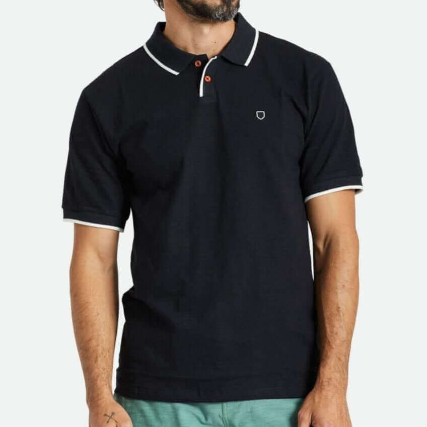 Brixton Proper S/S Polo Knit Black male model front