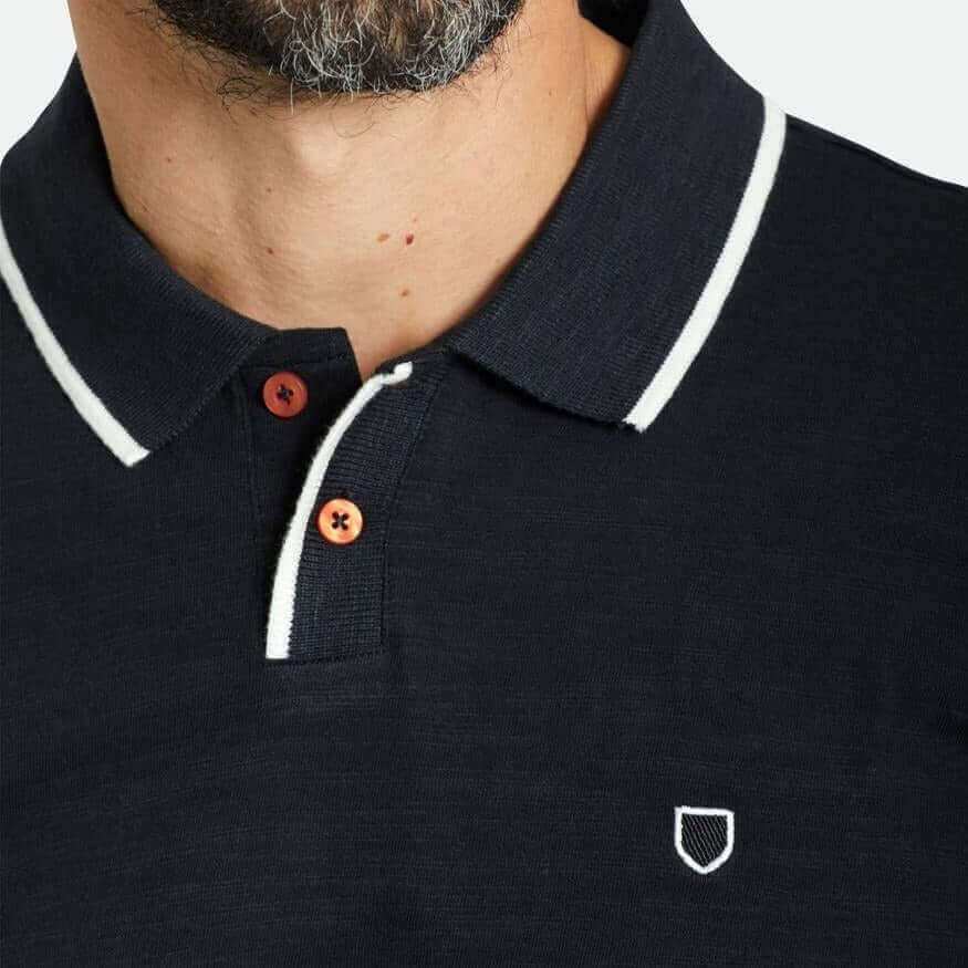 Brixton Proper S/S Polo Knit Black collar