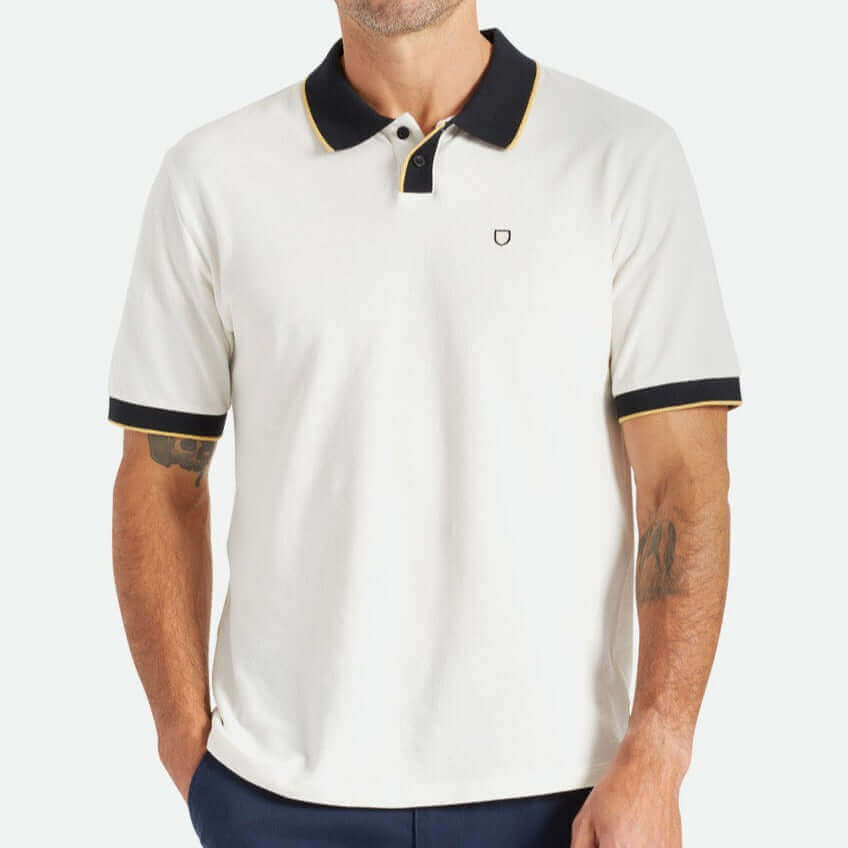 Brixton Proper S/S Polo Knit White male model front