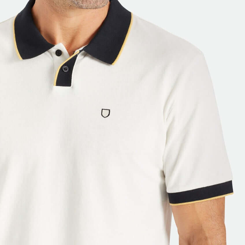 Brixton Proper S/S Polo Knit White shoulder close up