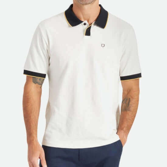 Brixton Proper S/S Polo Knit White male model relaxed