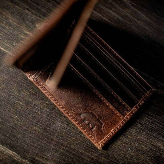 Kodiak Bifold Leather Wallet Walnut Opening Interior